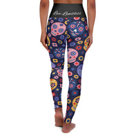 High Waisted Yoga Leggings - Candy Sugar Skulls