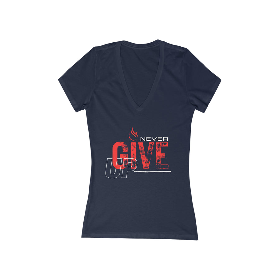 Women' Deep V-Neck Tee - Never Give Up