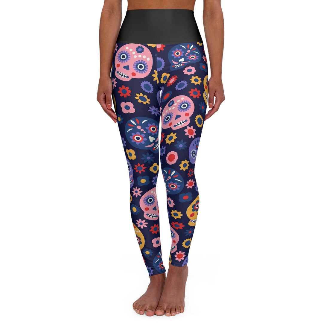 High Waisted Yoga Leggings - Candy Sugar Skulls