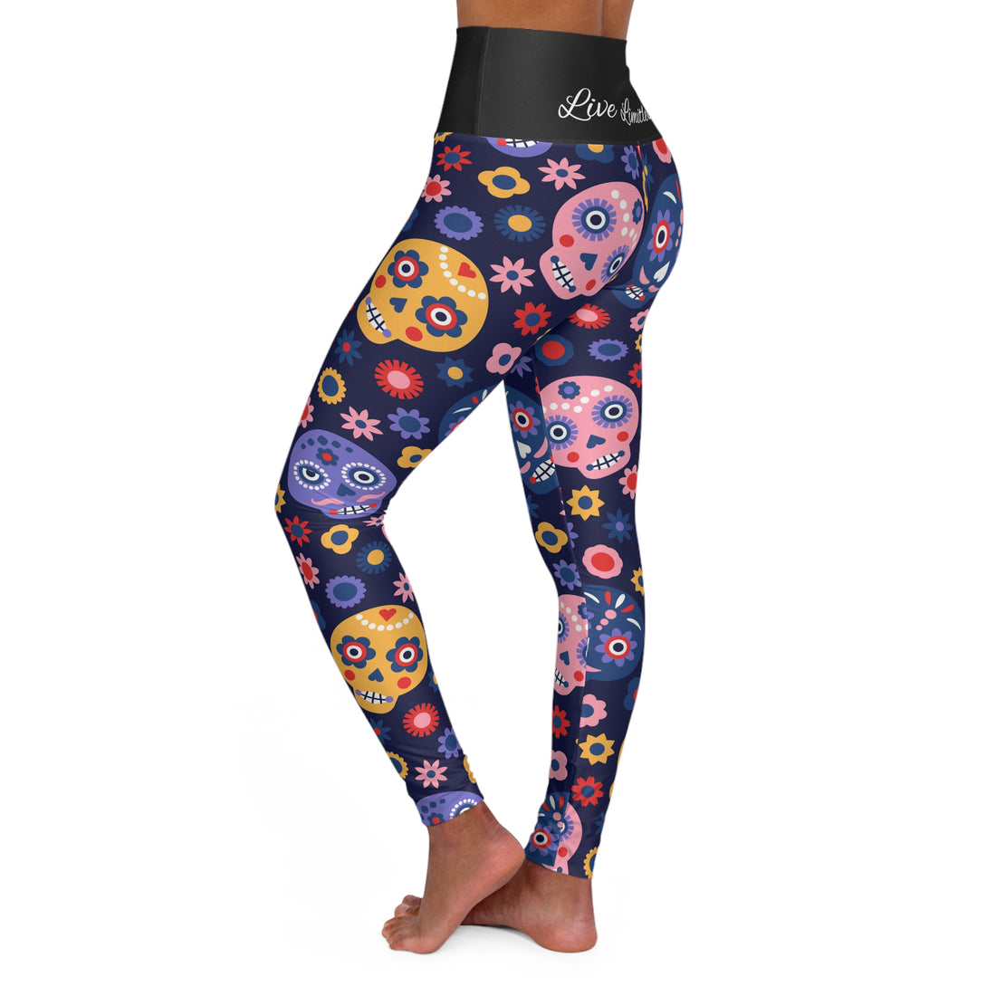 High Waisted Yoga Leggings - Candy Sugar Skulls