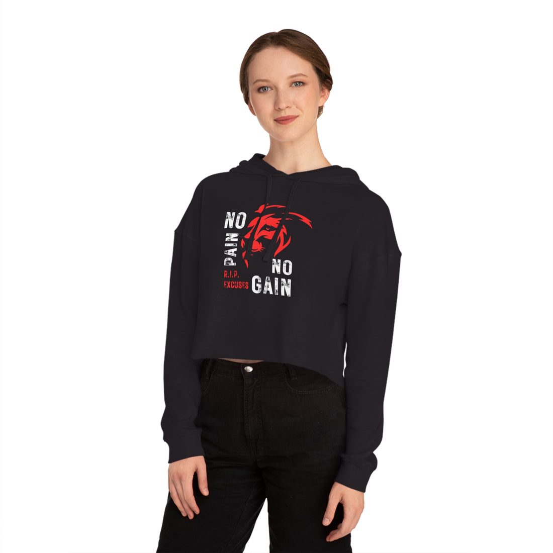 Women's Crop Hooded Sweatshirt - No Pain, No Gain