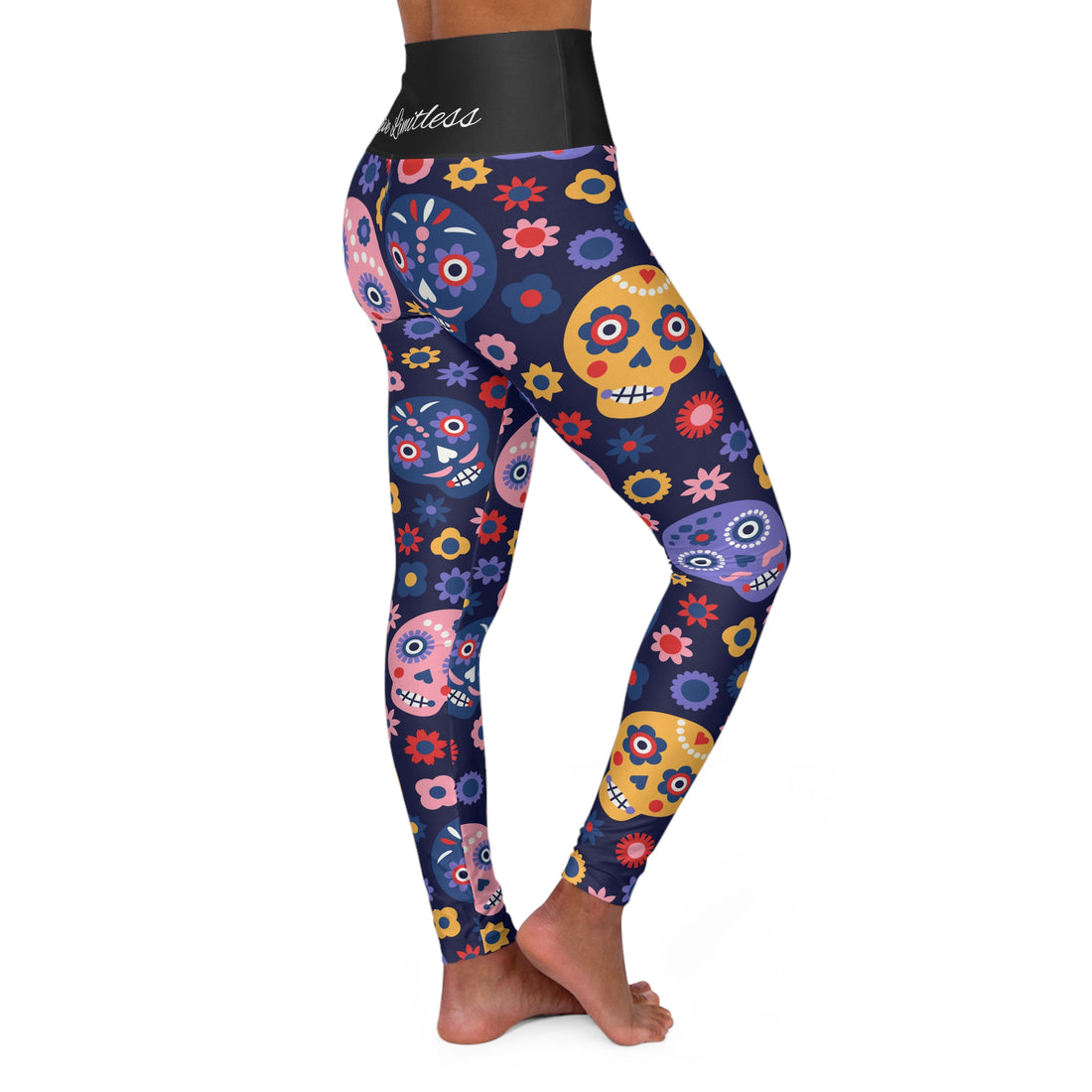 High Waisted Yoga Leggings - Candy Sugar Skulls