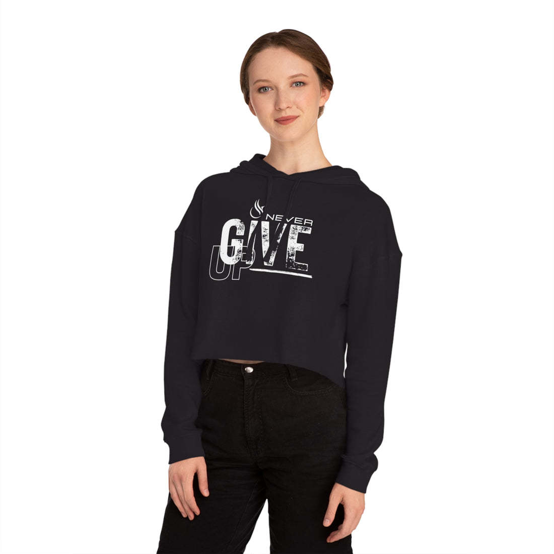 Women's Crop Hooded Sweatshirt - Never Give Up