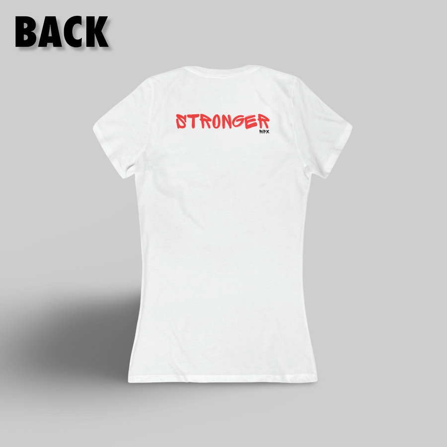 Women's V-neck Tee - Stronger (back of shirt)