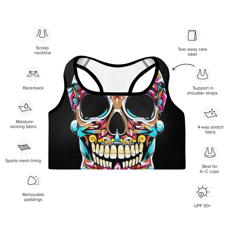 Padded Sports Bra - Sugar Skull