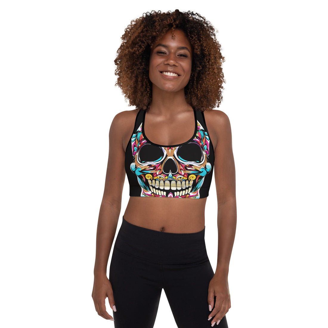 Padded Sports Bra - Sugar Skull