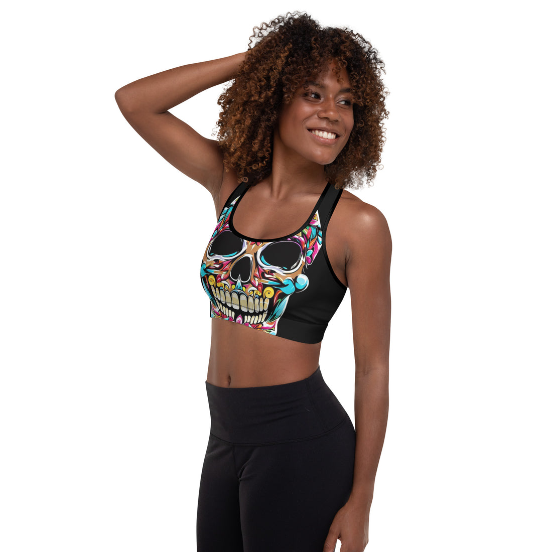 Padded Sports Bra - Sugar Skull