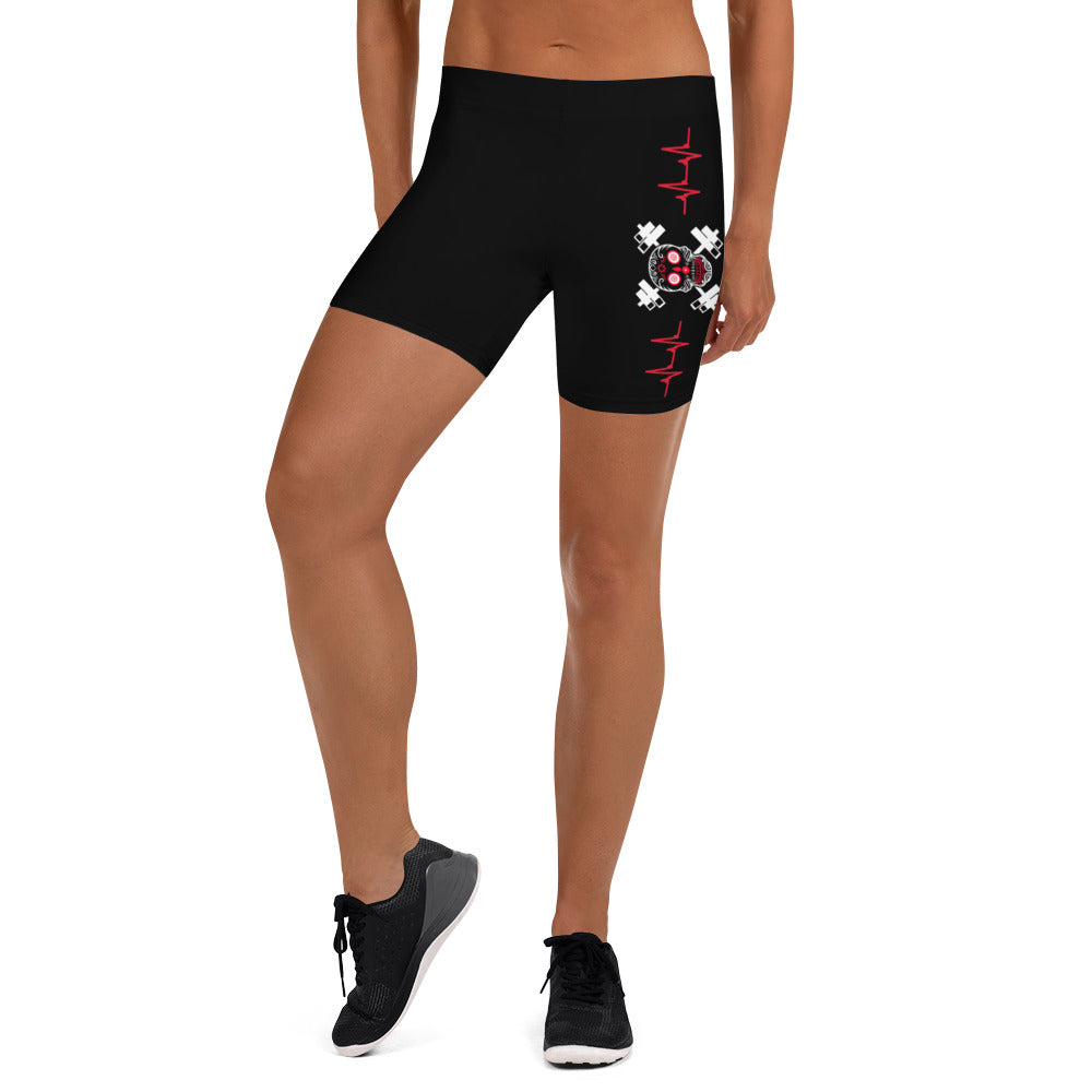 Women's Shorts - Heartbeat Line Red Skull