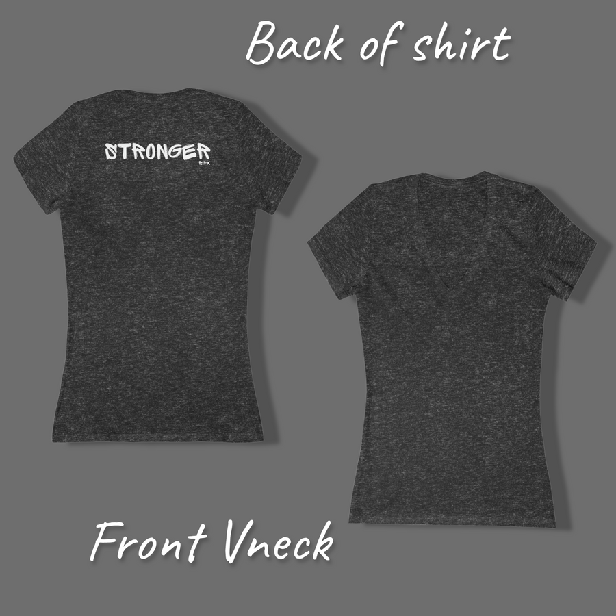 Women's V-neck Tee - Stronger (back of shirt)