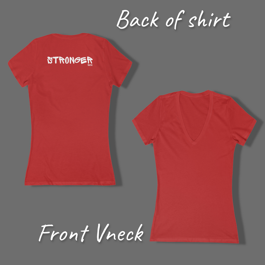 Women's V-neck Tee - Stronger (back of shirt)