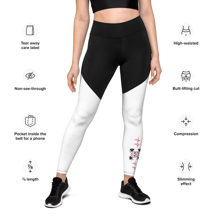 Sports Leggings - Red Heartbeat Line