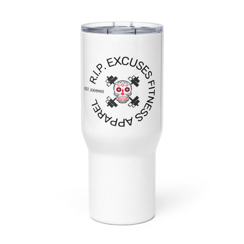 Travel Mug with Handle - #RIP Excuses