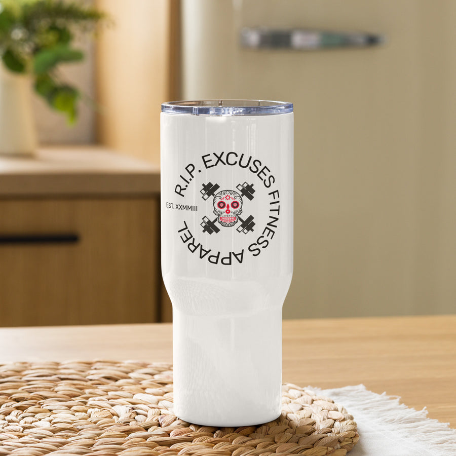 Travel Mug with Handle - #RIP Excuses