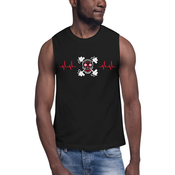 Muscle Shirt - Heartbeat Line Red Skull