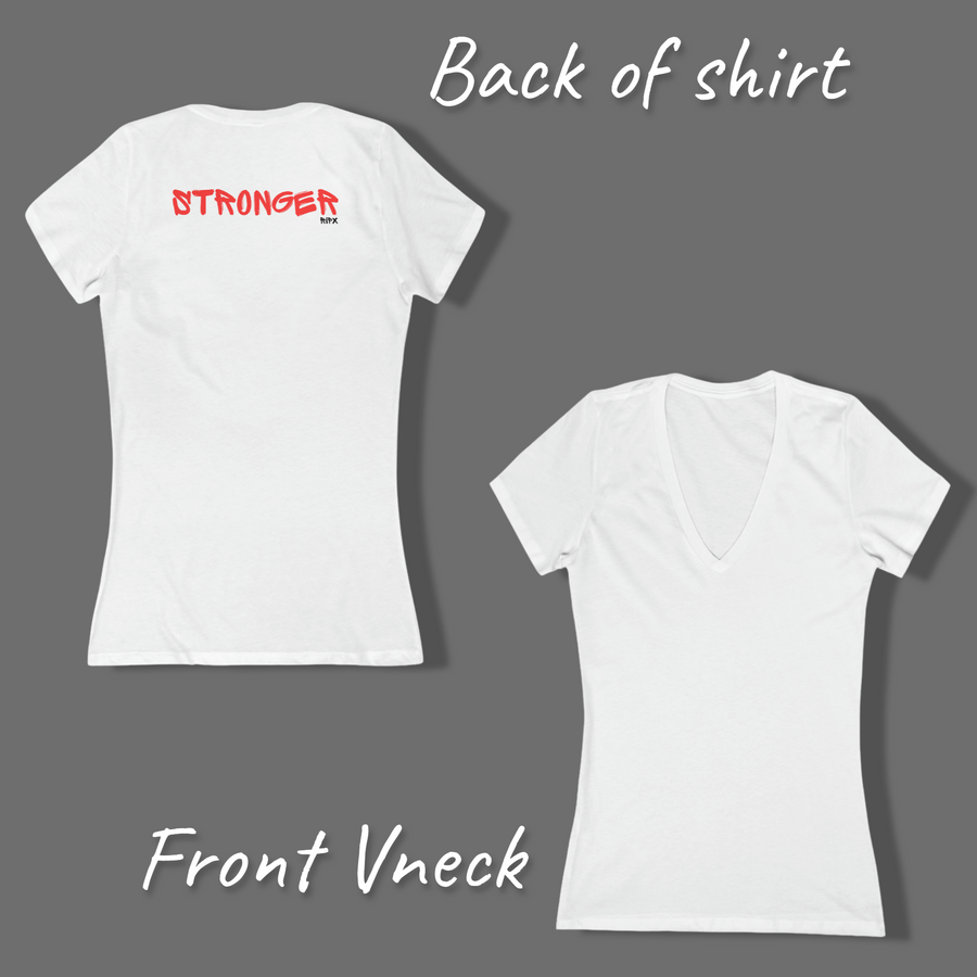 Women's V-neck Tee - Stronger (back of shirt)