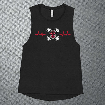 Ladies’ Muscle Tank - Heartbeat Line Red Sugar Skull