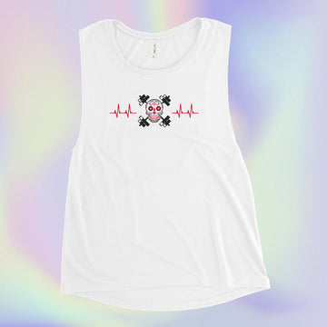 Ladies’ Muscle Tank - Heartbeat Line with Red Skull