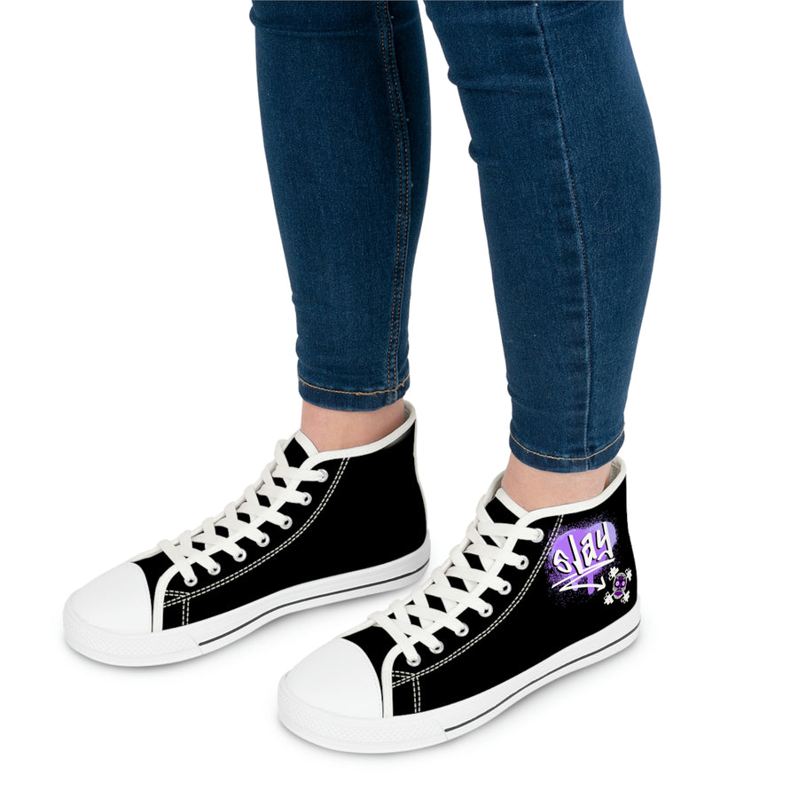 Women's High Top Canvass Sneakers Black & Purple "Slay"