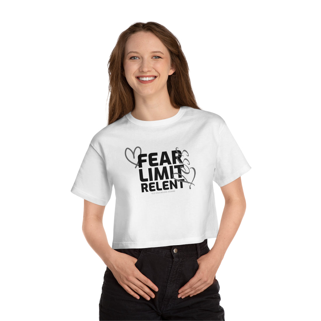 Champion Women's Crop Tee - Fear-Limit-Relent_LESS