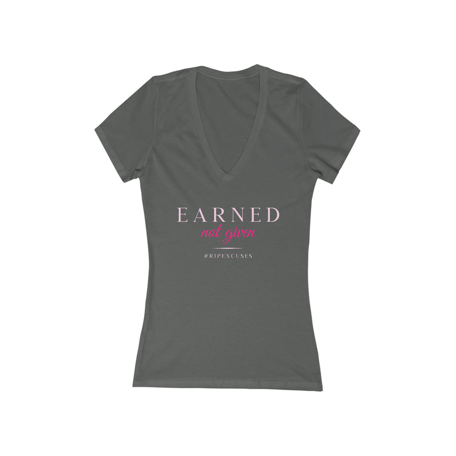 Women's Deep V-Neck Tee - Earned Not Given in pink