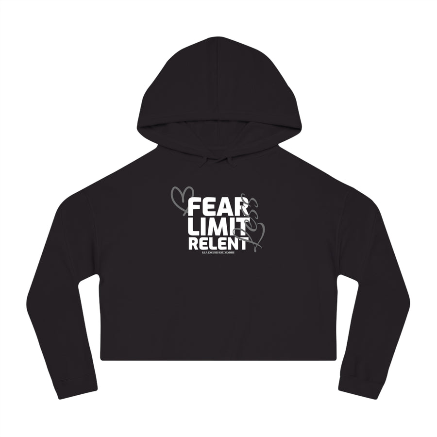 Women’s Crop Hooded Sweatshirt - Fear-Limit-Relent_LESS