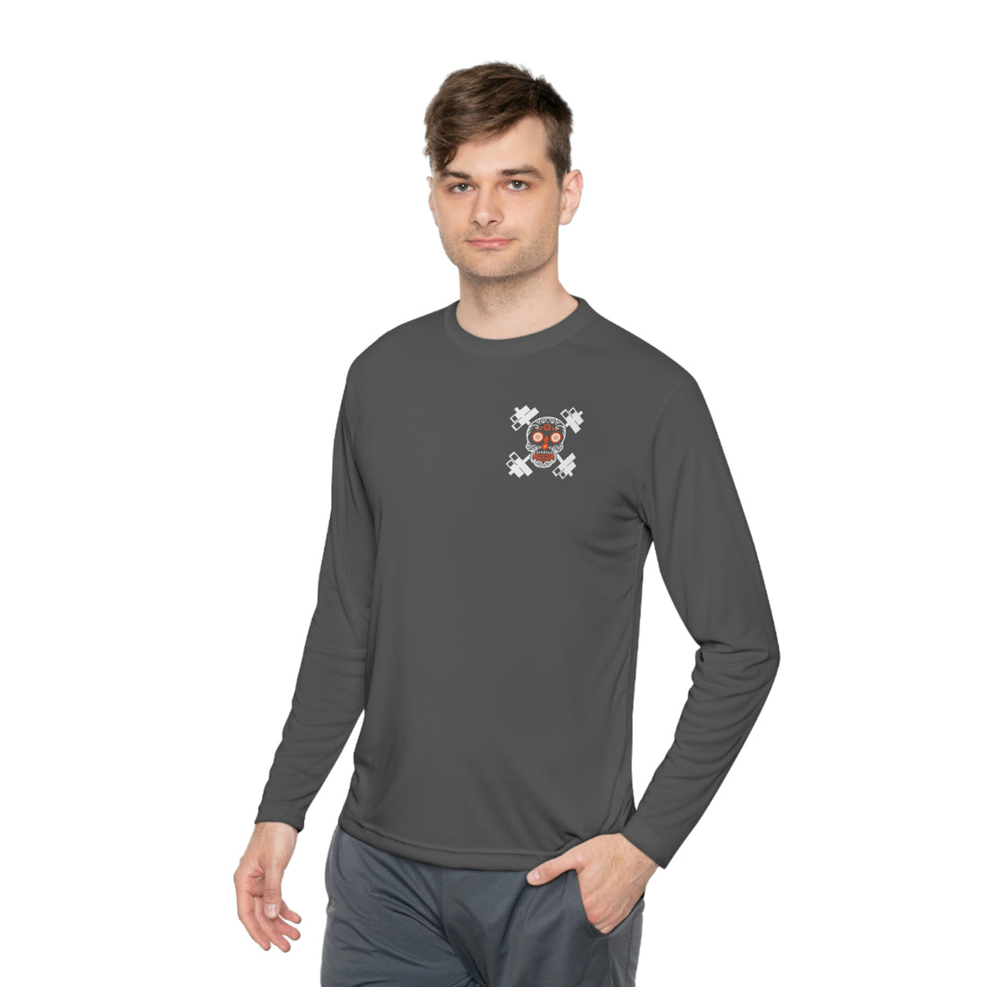 Unisex Lightweight Long Sleeve Tee - Orange Skull