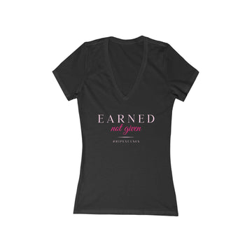 Women's Deep V-Neck Tee - Earned Not Given in pink