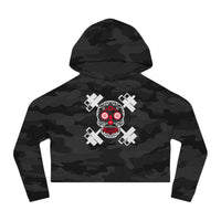 Women’s Cropped Hooded Sweatshirt - Red Skull White Barbells